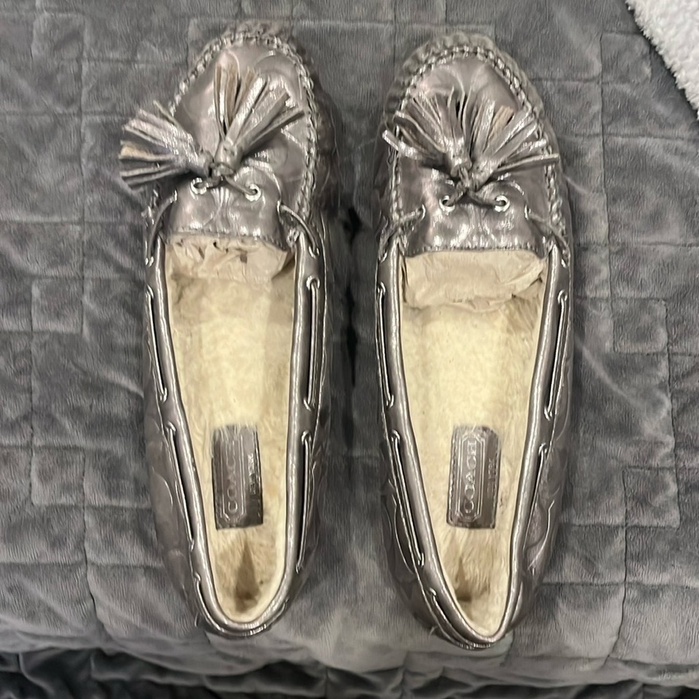 Coach Anita slippers silver metallic size 10